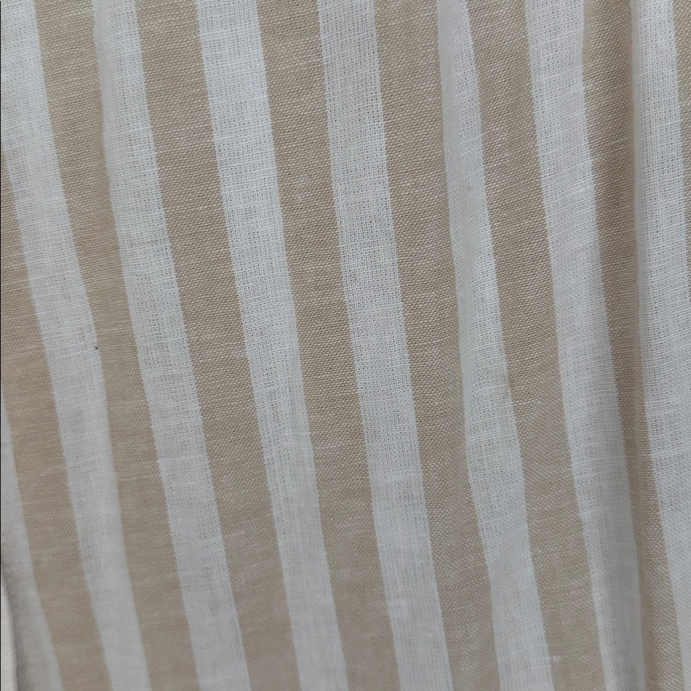 NWT GAP Khaki and White Striped Linen Blend Belted Puff Sleeved Shirt Dress Lg - Picture 5 of 9